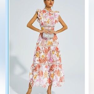 Ayleen Orange Hollow Sleeveless Midi Dress Size Large New With Tags